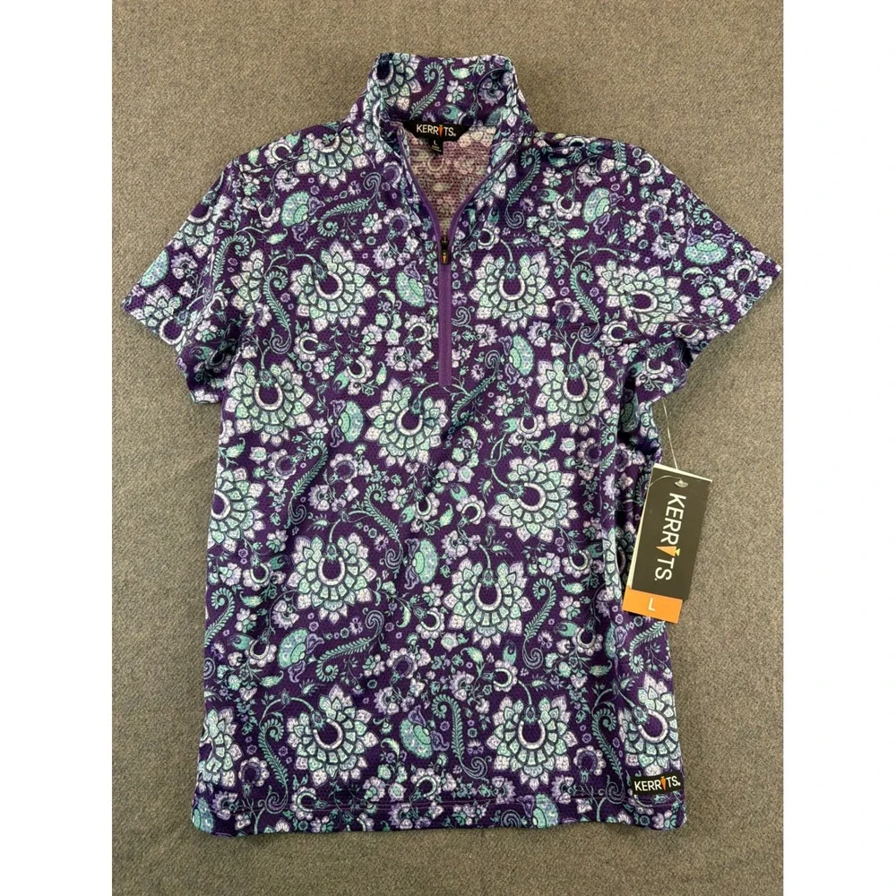 Kerrits‎ Kids Short Sleeve Shirt L Iris Lucky Paisley Ice Fil Equestrian NWT